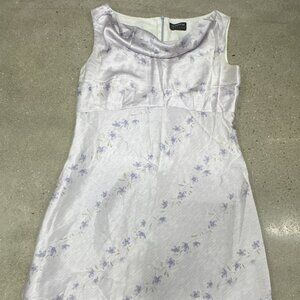 Liz Claiborne Midi Sheath Dress 8 Purple Gray Floral Sleevles 5125